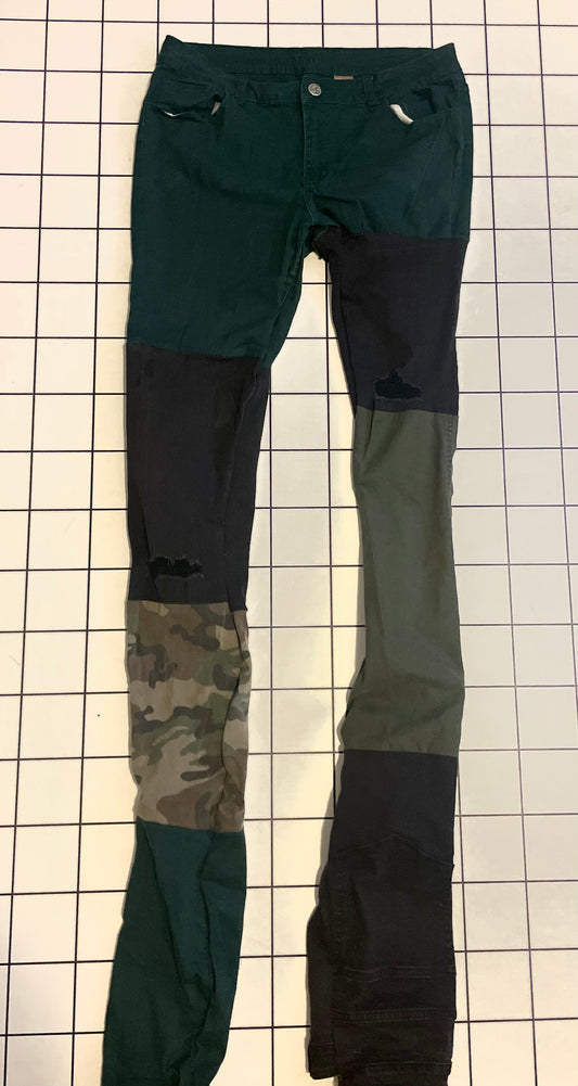 Green Mixture Stacked Trousers